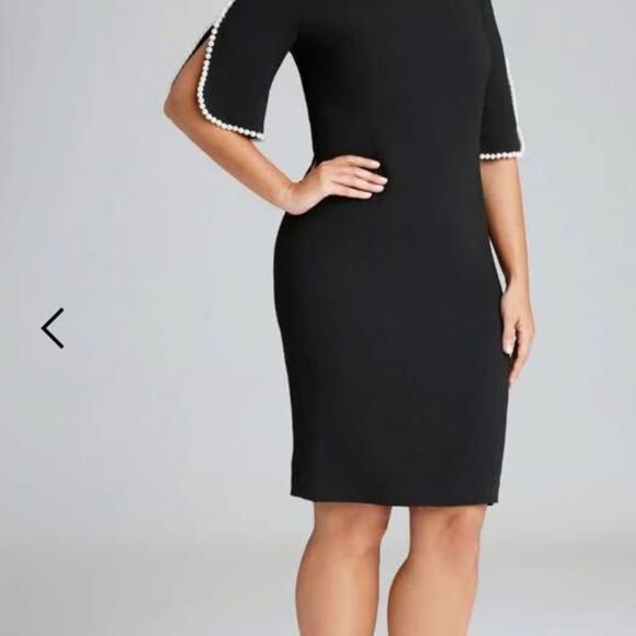 Teri Jon by Rickie Freeman Women's Pearl Trim Black Sheath Dress - Size 14 NWT - Picture 8 of 9